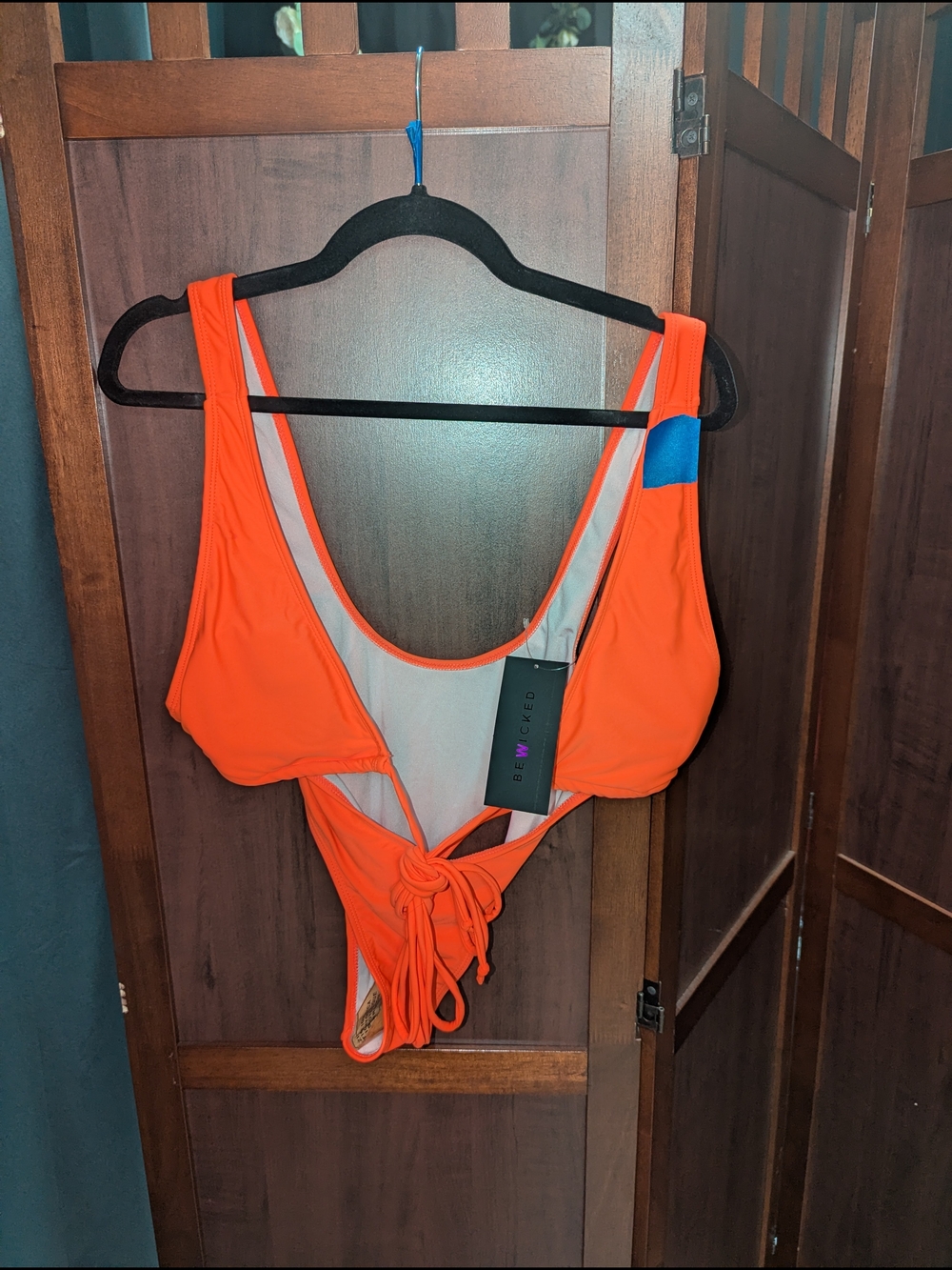 Tie-Back One-Piece Swimsuit in Bright Orange